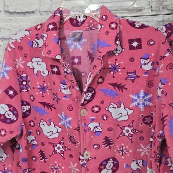 Women's Christmas Pajama 2pc Set Pink Fleece Holiday Sleep Set Sleepwear Polar - Picture 2 of 9